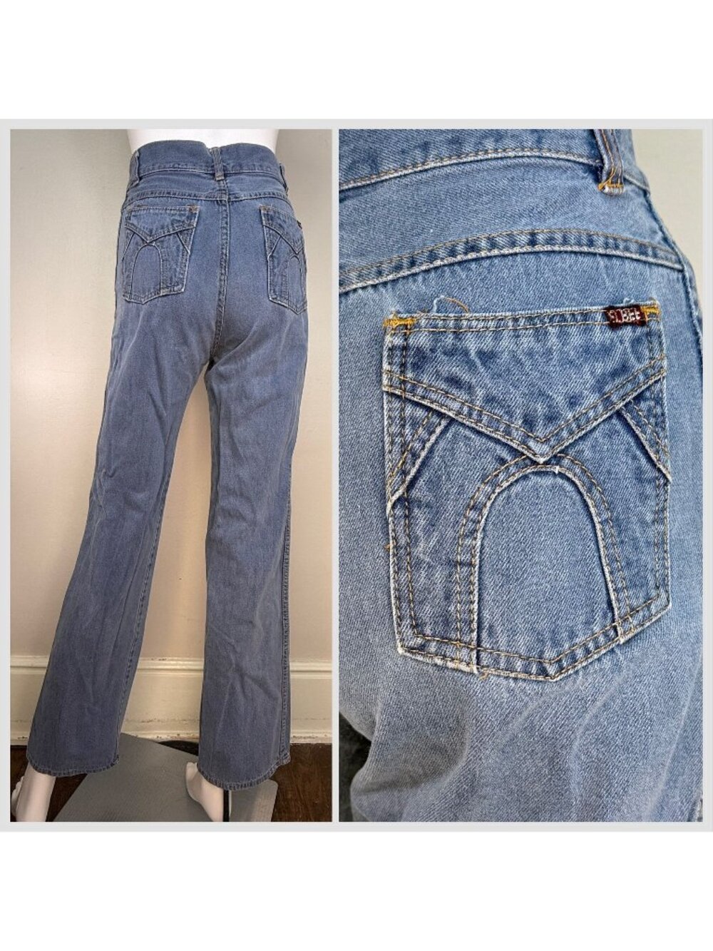 Vintage 1970s/80s Blue Jeans, High Rise, Straight Leg, Elbee Size 0, 25"x30.5"